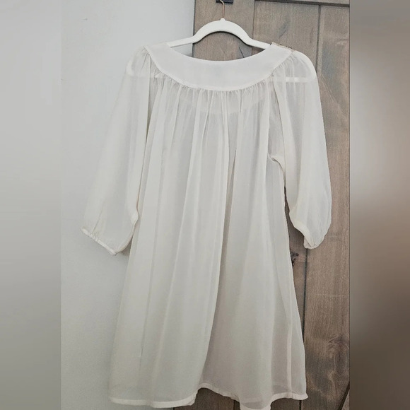 H&M Sheer cream tunic/mini dress. Gold and embellished neckline. Size 4 - Picture 5 of 8